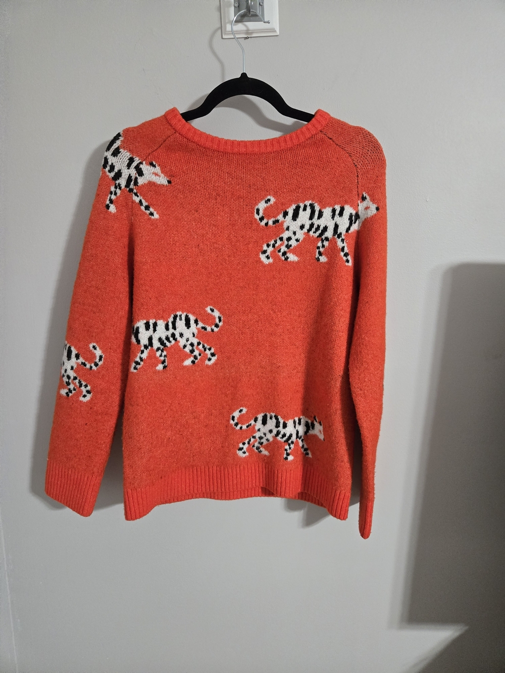 THML Orange Crewneck Sweater with White & Black Tiger Motifs